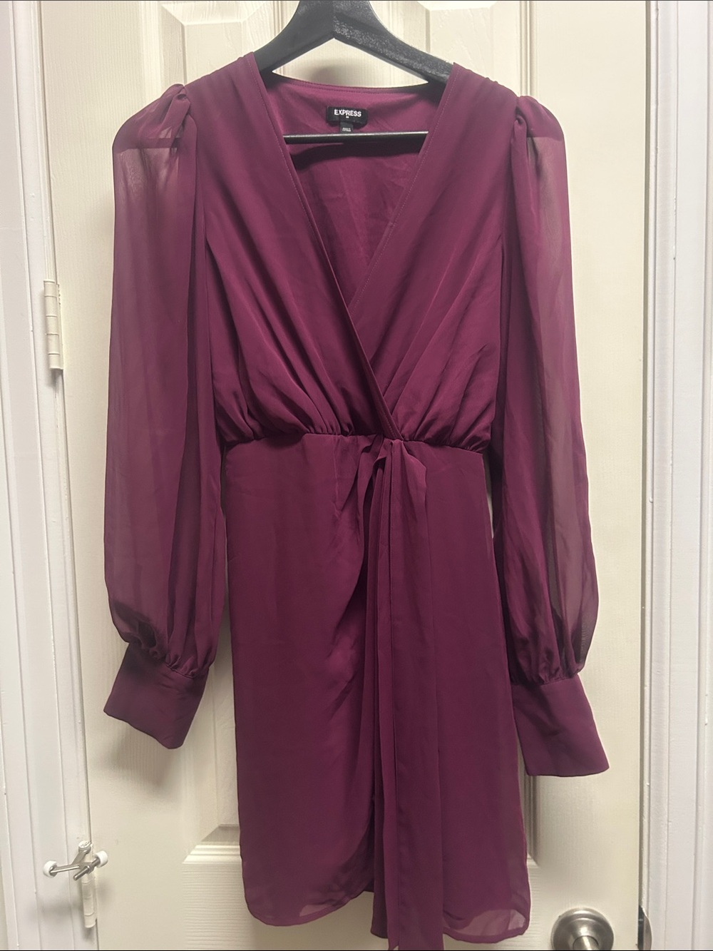 Express Plum Long-Sleeve Wrap Mini Dress